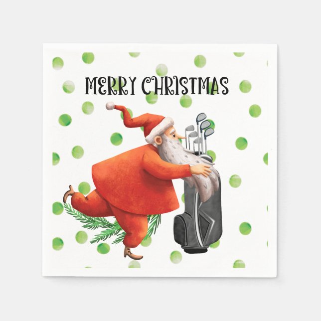 Golf Merry Christmas with Santa  Claus   Napkin (Front)