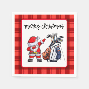Golf Merry Christmas with Santa Claus Napkin
