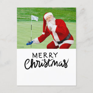 Golf Merry Christmas with Santa Claus on Green Holiday Postcard