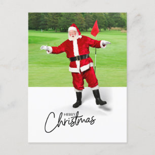 Golf Merry Christmas with Santa Claus on Green Holiday Postcard
