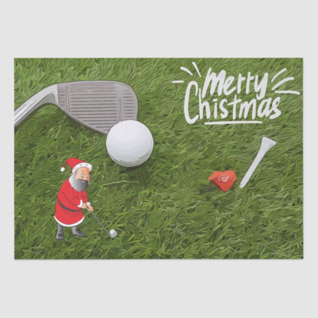 Golf Merry Christmas with Santa Claus on green  Tissue Paper (Front)