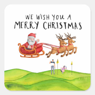 Golf Merry Christmas with Santa Claus  Square Sticker