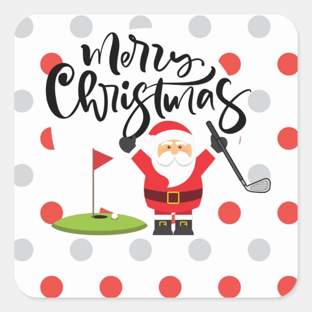 Golf Merry Christmas with Santa  Claus Square Sticker (Front)