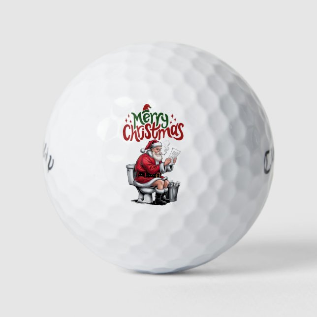 Golf Merry  Christmas with Santa Claus to golfer  Golf Balls (Front)