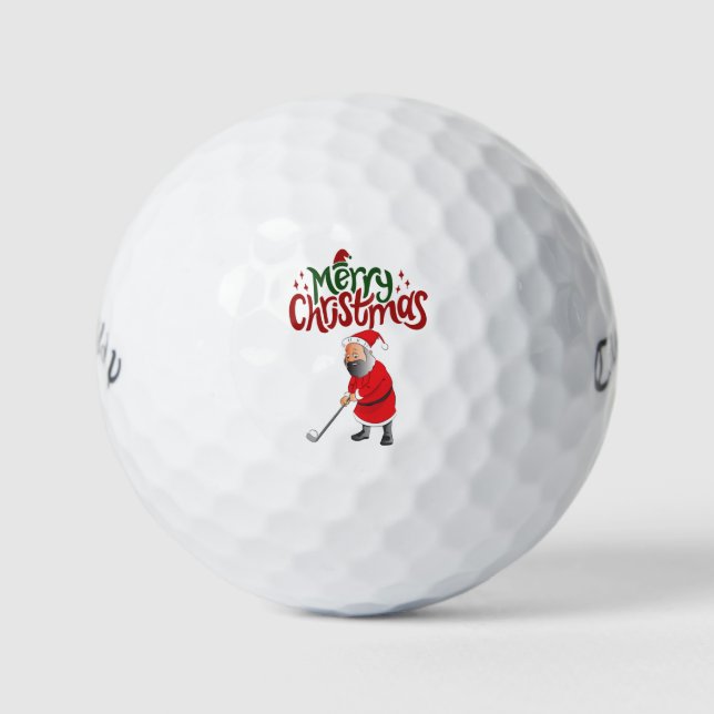Golf Merry  Christmas with Santa Claus to golfer  Golf Balls (Front)