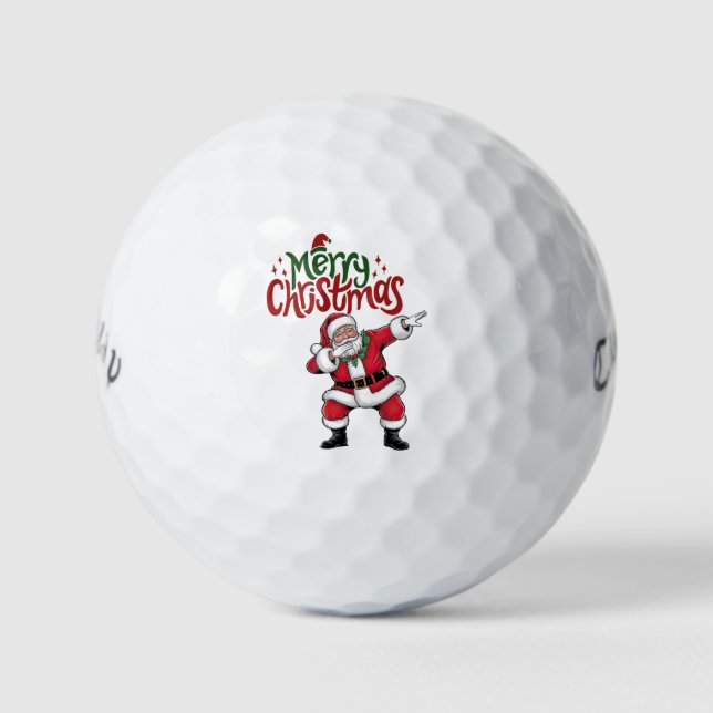 Golf Merry  Christmas with Santa Claus to golfer  Golf Balls (Front)