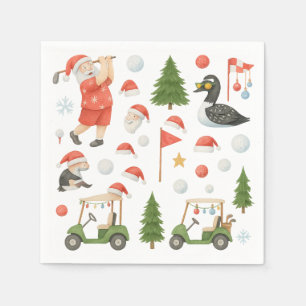 Golf Merry Christmas with Santa Golfing  Napkin