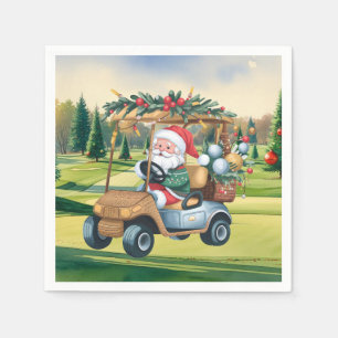 Golf Merry Christmas with Santa Golfing  Napkin