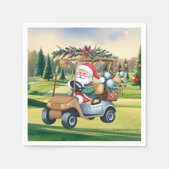 Golf Merry Christmas with Santa Golfing  Napkin (Front)