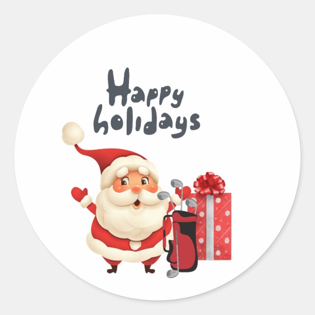 Golf Merry Christmas with Santa happy holidays Classic Round Sticker (Front)