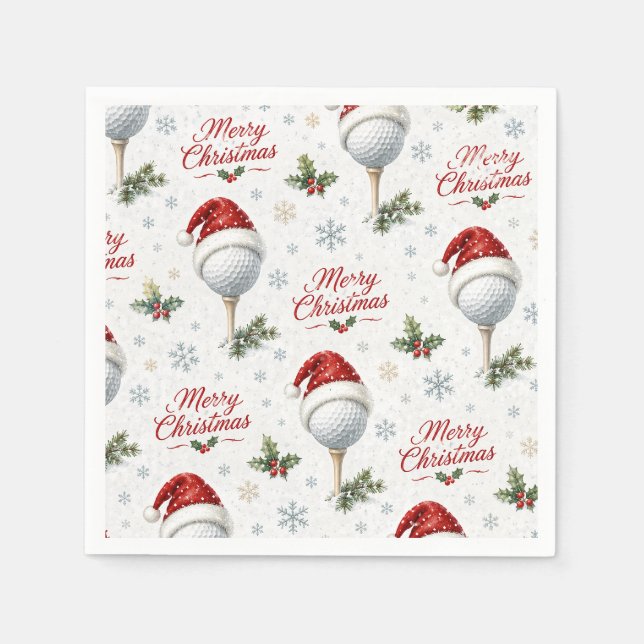 Golf Merry Christmas with Santa Hat Napkin (Front)