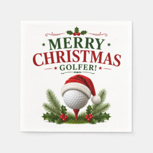 Golf Merry Christmas with Santa Hat Napkin