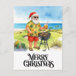 Golf Merry Christmas with Santa Hat on green  Holiday Postcard