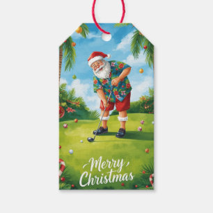 Golf Merry Christmas with Santa on Putting green Gift Tags
