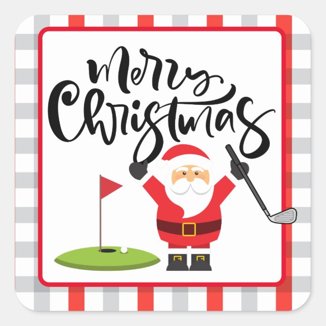 Golf Merry Christmas with Santa playing golfer   Square Sticker (Front)