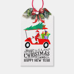 Golf Merry Christmas with Santa riding golf cart   Gift Tags
