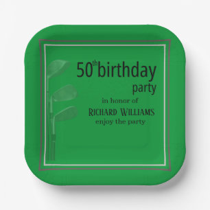 Golf Modern Corporate Green Black 50th Birthday Paper Plate