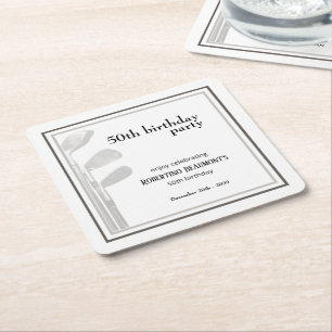 Golf Modern Corporate White Black 50th Birthday In Square Paper Coaster