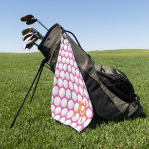 Golf Modern Pink White Orange Initial Sports Golf Towel