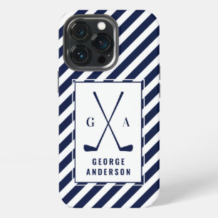 Golf modern typography initial monogram blue white iPhone 13 pro case