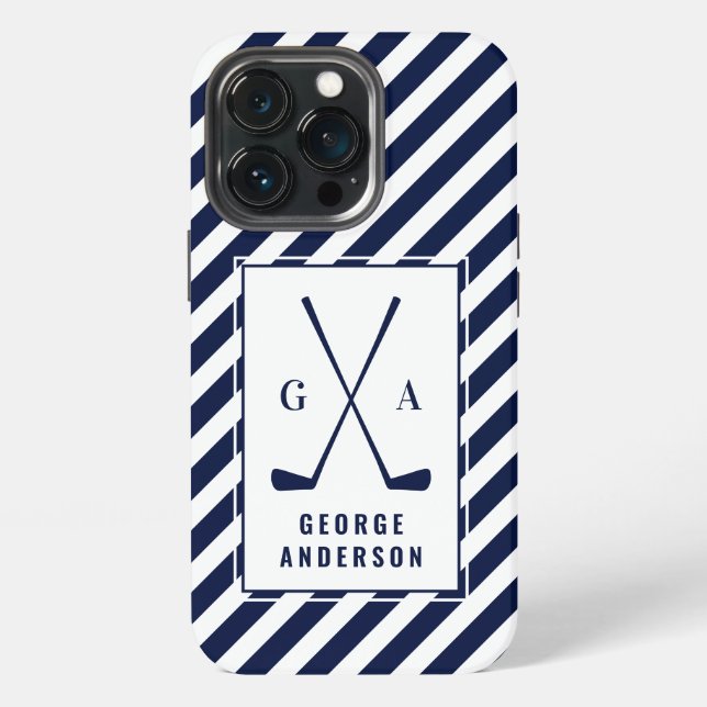 Golf modern typography initial monogram blue white iPhone case (Back)