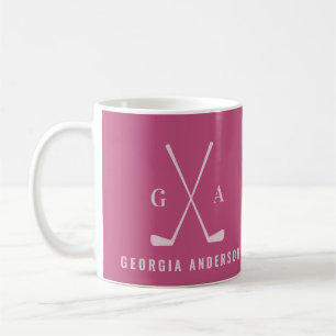 Golf modern typography initial monogram pink girly coffee mug