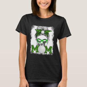Golf Mom Mother's Day Game Day Messy Bun Leopard T-Shirt