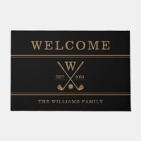 Golf Monogram Family Name Brown Black Doormat