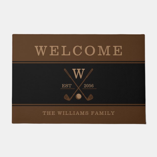 Golf Monogram Family Name Brown Doormat (Front)