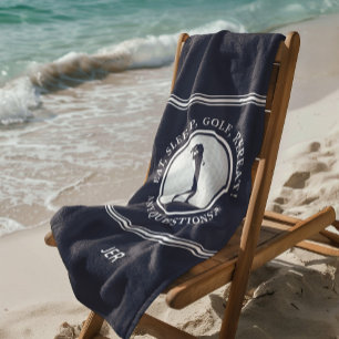 Golf Monogram Golfer Modern Sports Pro Blue Cute Beach Towel