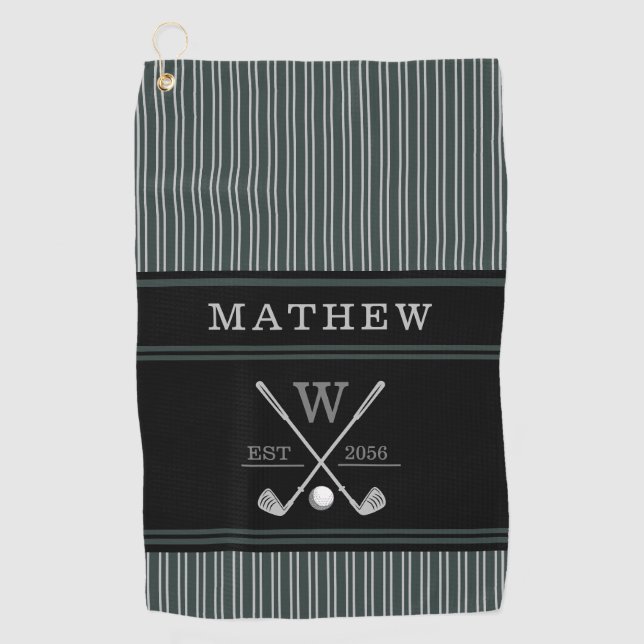 Golf Monogram Initial Name Heritage Green Stripes Towel (Front)
