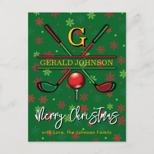Golf Monogram Merry Christmas-Holiday Design Postcard