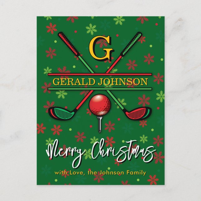 Golf Monogram Merry Christmas-Holiday Design Postcard (Front)
