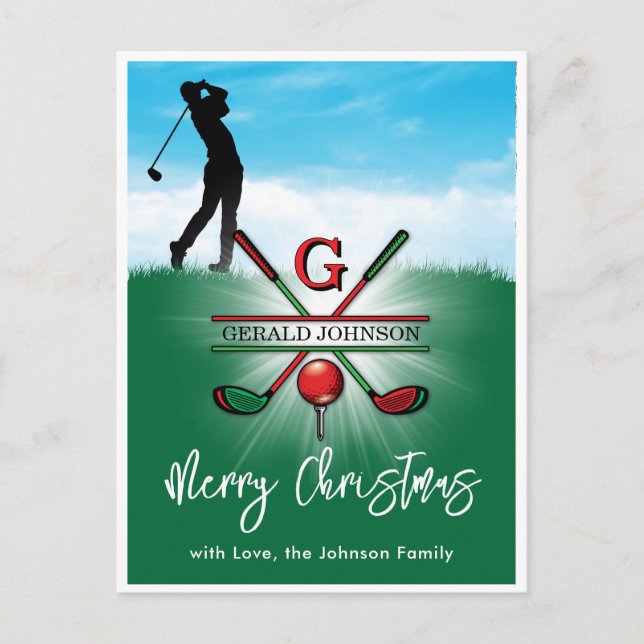 Golf Monogram Merry Christmas-Holiday Design Postcard (Front)
