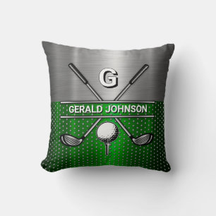 Golf Monogram Metallic Green and Silver Cushion