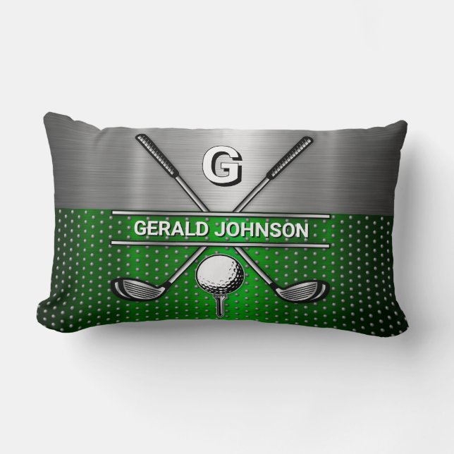 Golf Monogram Metallic Green and Silver Lumbar Cushion (Front)