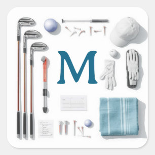 Golf Monogram Personalised Golf Square Sticker