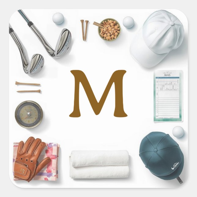 Golf Monogram Personalised Golf  Square Sticker (Front)