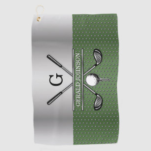Golf Monogram Silver and Green Design Golf Towel