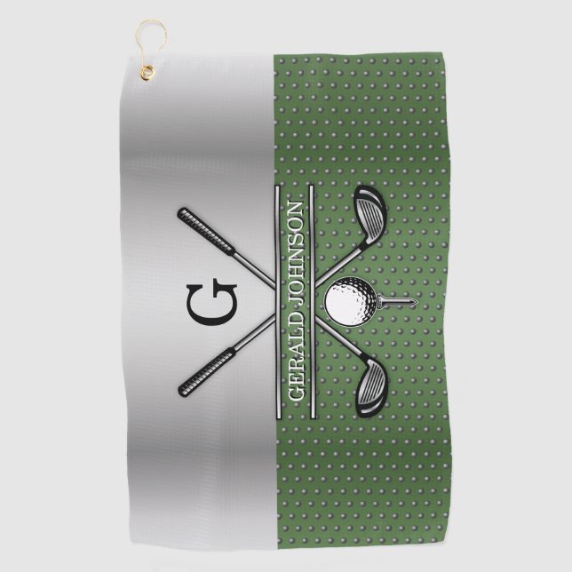 Golf Monogram Silver and Green Design Towel (Front)