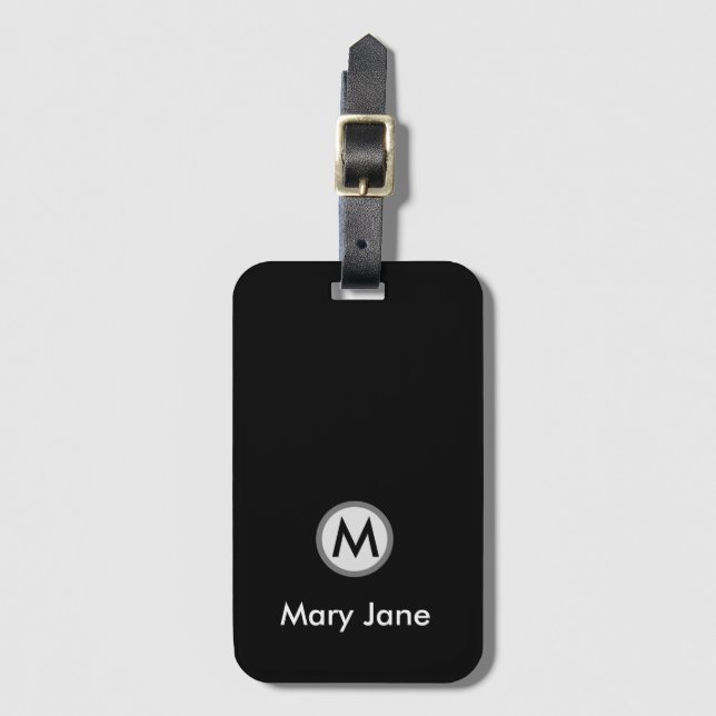 Golf  Monogram with name on black Luggage Tag (Front Vertical)