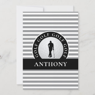 Golf Monogrammed For Him Golfer Grey Black Modern Card