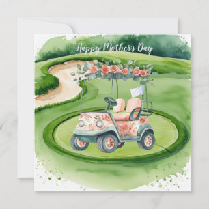 Golf Mother's Day  with Golf Cart and Flowers  Card