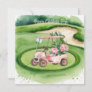 Golf Mother's Day  with Golf Cart and Flowers  Card