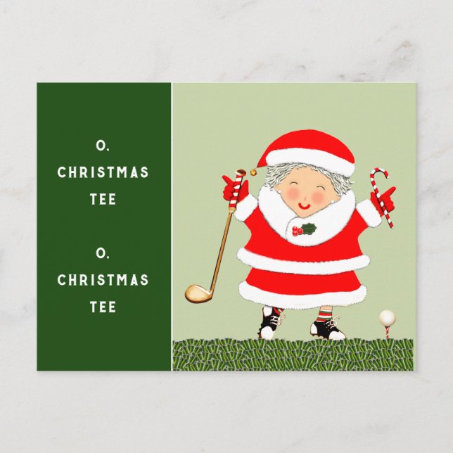 Golf Mrs. Claus Christmas Holiday Postcard (Front)