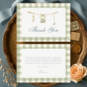 Golf New to Club Gingham Sage Green Baby Shower Thank You Card