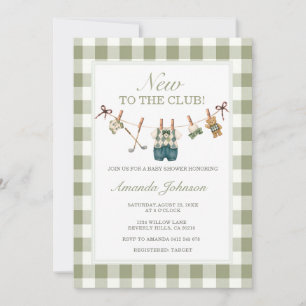 Golf New to The Club Green Gingham Baby Shower Invitation