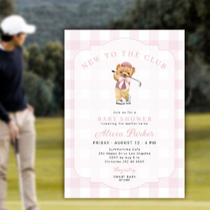 Golf new to the club pink girl baby shower invitation