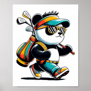 Golf Novelty Panda Golfing Men Women Kids Funny Go Poster