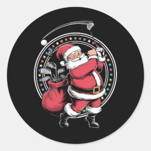Golf Oh Christmas Santa Claus Vintage Golfer Golfi Classic Round Sticker
